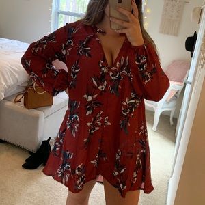 Burgundy floral long sleeve dress
